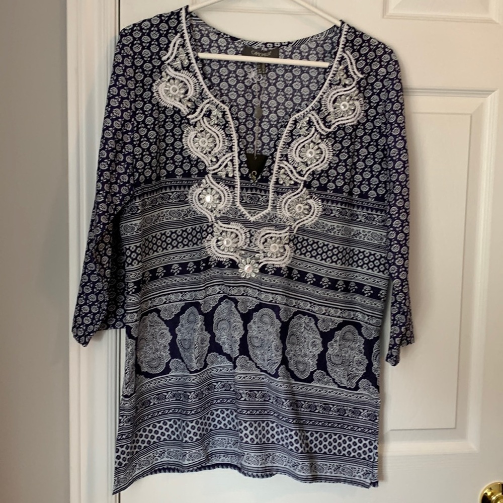 NWT!!!! Camomilla navy and white cotton blouse.